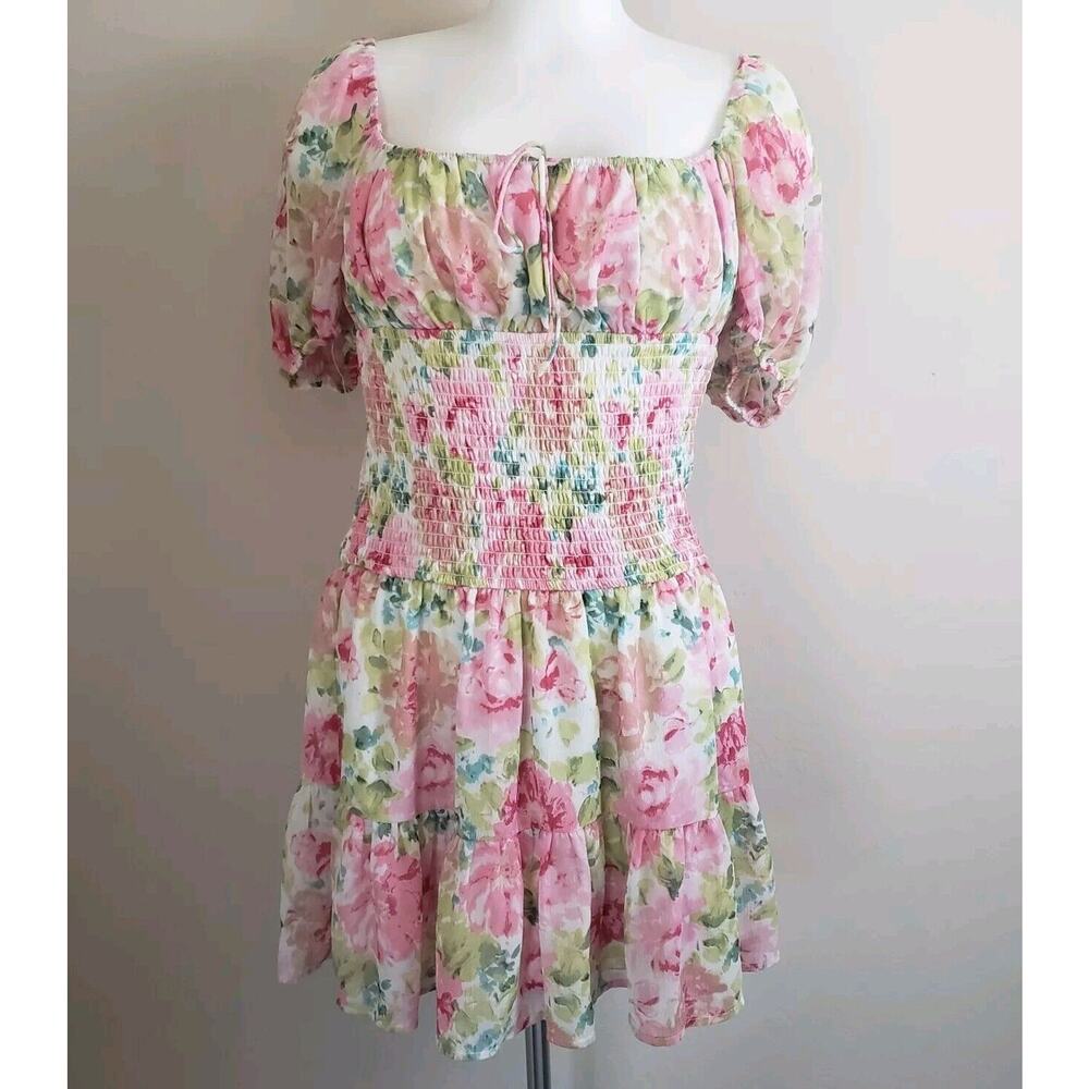 Sky‎ to Moon Pink Floral Coquette Fairy Mini Baby Doll Dress Women's Sz Med